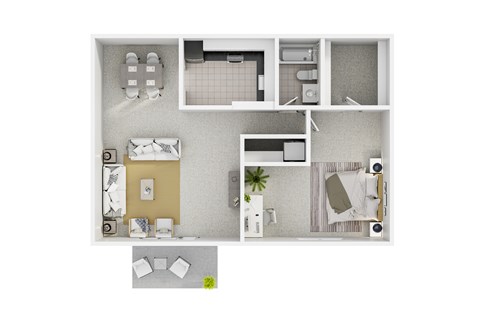 Floor plan for 1 bed, 1 bath, 797 sqft